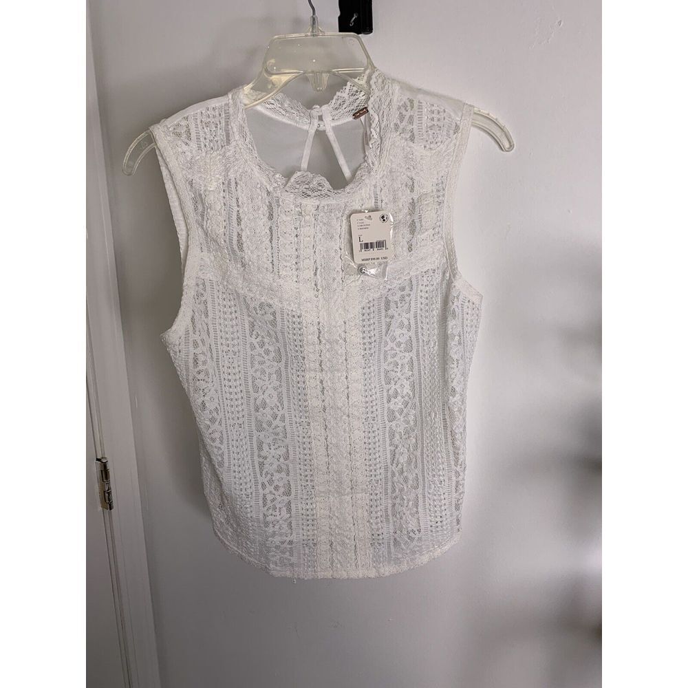 NWT Free People Tea‎ Party Lace Crop Tank White & Ivory Sz Large